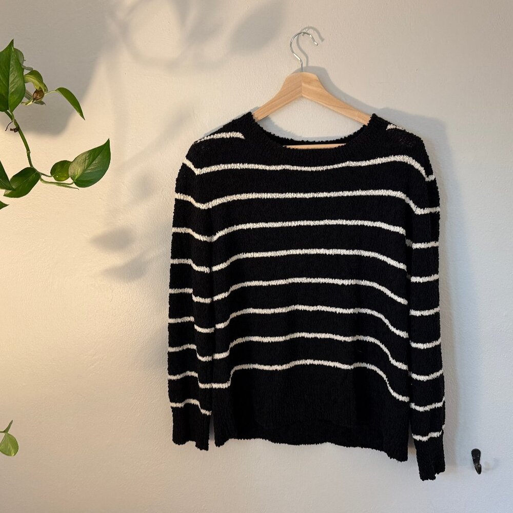 Black & White Striped Bouclé Sweater